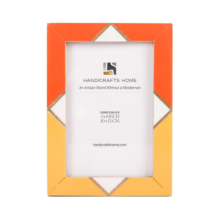 Handmade Picture Frame Menton Orange Pattern Collection Brass & Resin Inlay Orange – 3 Sizes