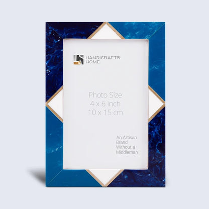 Handmade Picture Frame Menton Pattern Brass & Resin Inlay Blue – 3 Sizes, for tabletop or wall display