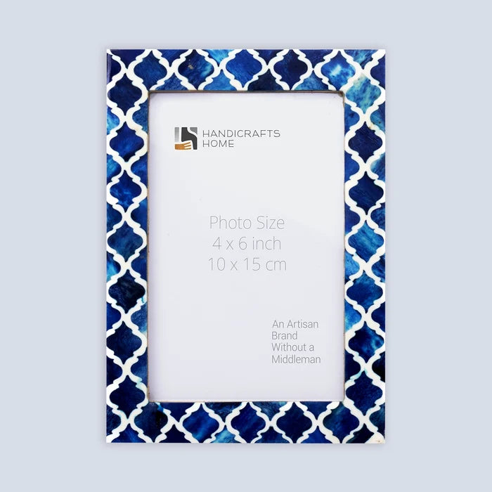 Handmade Picture Frame Moroccan Pattern Collection Bone & Resin Inlay Blue – 4 Sizes