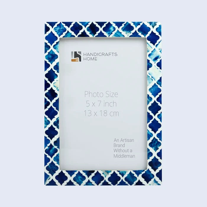 Handmade Picture Frame Moroccan Pattern Collection Bone & Resin Inlay Blue – 4 Sizes