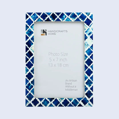 Handmade Picture Frame Moroccan Pattern Collection Bone & Resin Inlay Blue – 4 Sizes