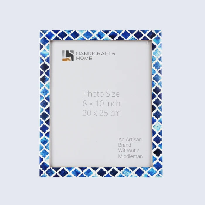 Handmade Picture Frame Moroccan Pattern Collection Bone & Resin Inlay Blue – 4 Sizes