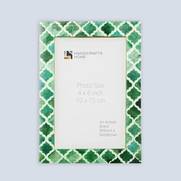 Handmade Picture Frame Moroccan Pattern Collection Bone & Resin Inlay Green – 3 Sizes