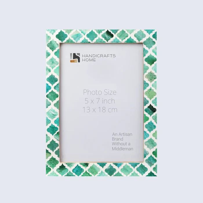 Handmade Picture Frame Moroccan Pattern Collection Bone & Resin Inlay Green – 3 Sizes