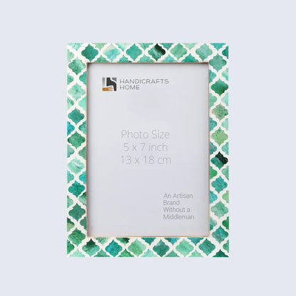 Handmade Picture Frame Moroccan Pattern Collection Bone & Resin Inlay Green – 3 Sizes