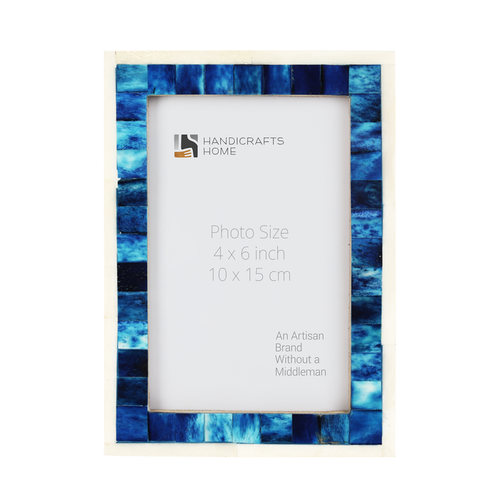 Handmade Picture Frame Mosaic Collection Bone Inlay Blue & White – 3 Sizes, for tabletop or wall display