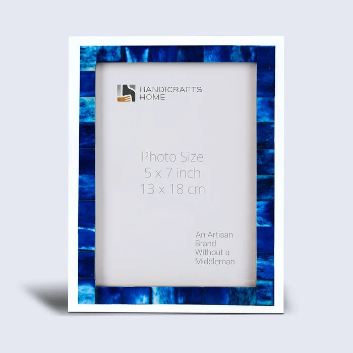 Handmade Picture Frame Mosaic Collection Bone Inlay Blue & White – 3 Sizes, for tabletop or wall display