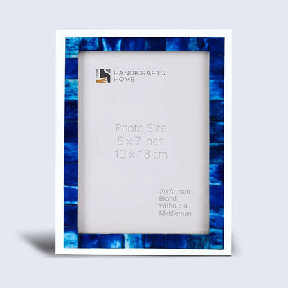 Handmade Picture Frame Mosaic Collection Bone Inlay Blue & White – 3 Sizes, for tabletop or wall display