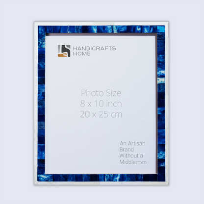 Handmade Picture Frame Mosaic Collection Bone Inlay Blue & White – 3 Sizes, for tabletop or wall display