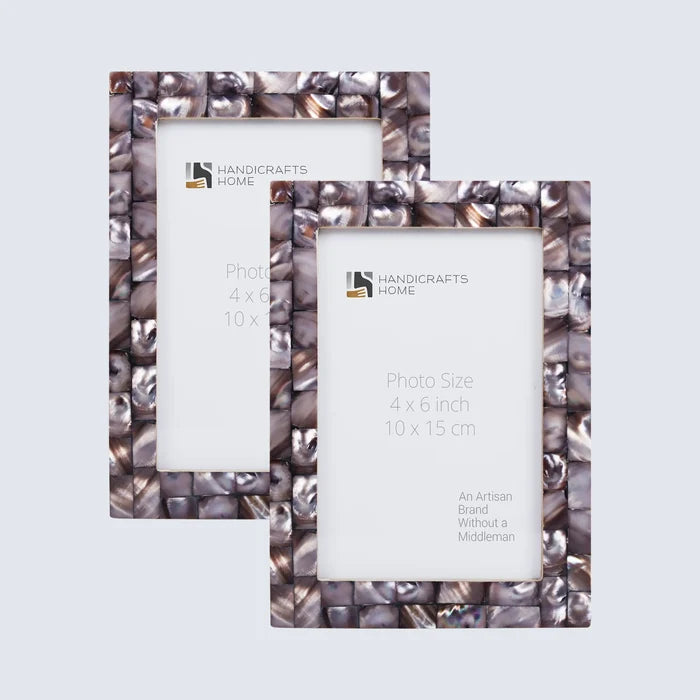 Handmade Picture Frame Mother of Pearl Collection Mother of Pearl Dark Grey -3 sizes, for tabletop or wall display