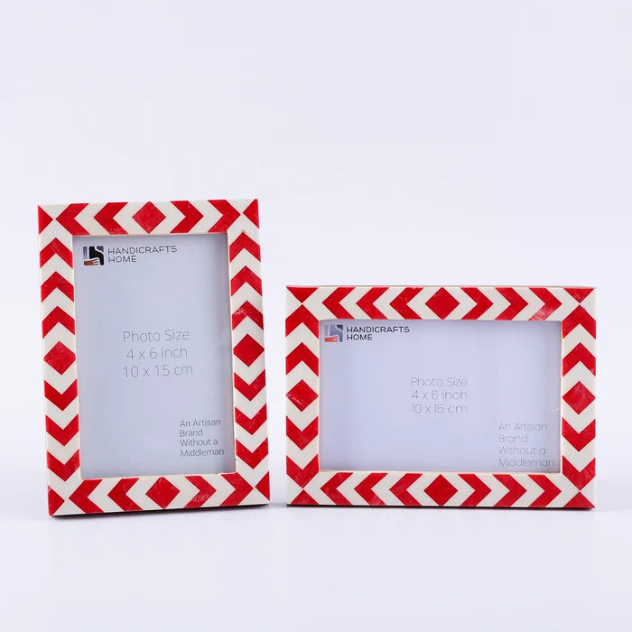 Handmade Picture Frame Red White Resin Inlay 4x6 5x7 8x10, for tabletop or wall display