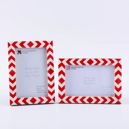 Handmade Picture Frame Red White Resin Inlay 4x6 5x7 8x10, for tabletop or wall display