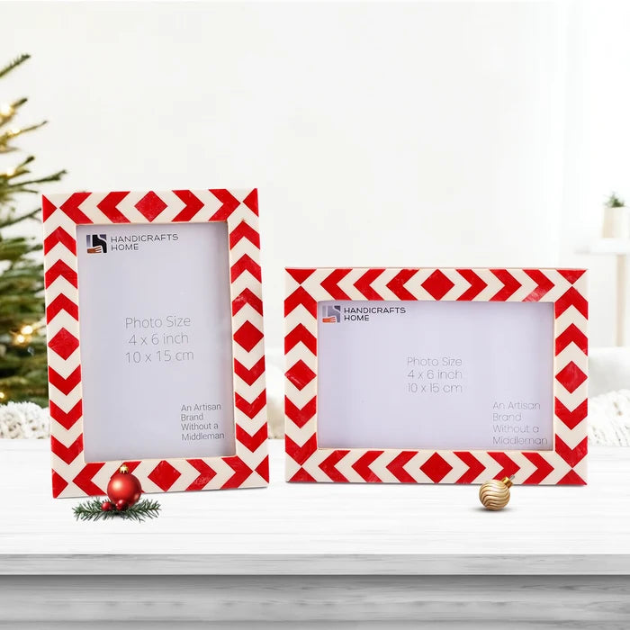 Picture Frame Set of 2 Red White Resin Inlay 4x6 5x7 8x10