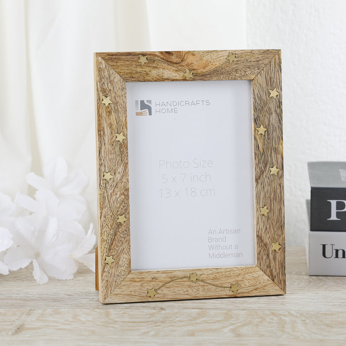 Handmade Picture Frame Star Link Pattern Collection Wood & Brass Inlay Multicolor – 4x6 & 5x7"