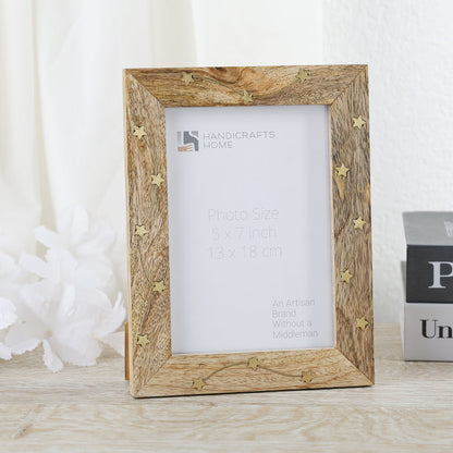 Handmade Picture Frame Star Link Pattern Collection Wood & Brass Inlay Multicolor – 4x6 & 5x7"