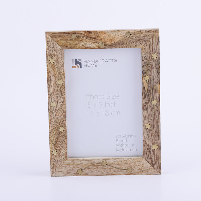 Handmade Picture Frame Star Link Pattern Collection Wood & Brass Inlay Multicolor – 4x6 & 5x7"