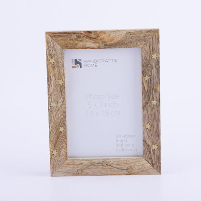 Handmade Picture Frame Star Link Pattern Collection Wood & Brass Inlay Multicolor – 4x6 & 5x7"
