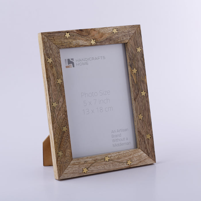 Picture Frame Star Link Pattern Collection Wood & Brass Inlay Multicolor – 4x6 & 5x7"
