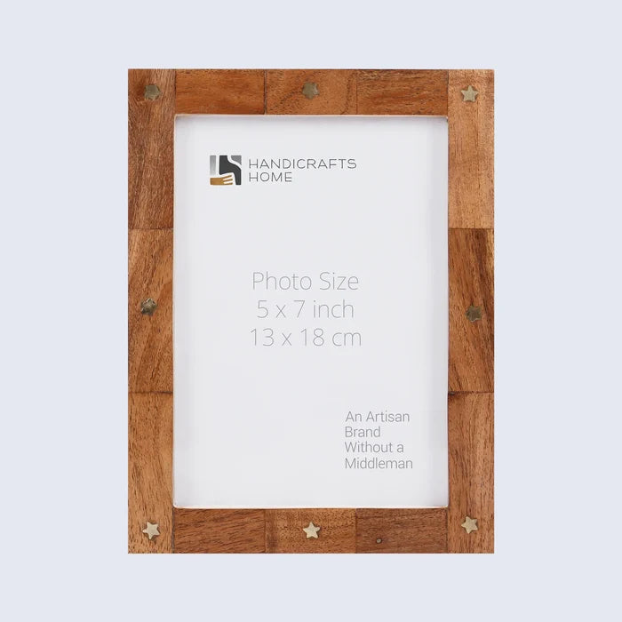 Handmade Picture Frame Star Wood Collection Brass & Wood Brown - 3 Sizes, for tabletop or wall display