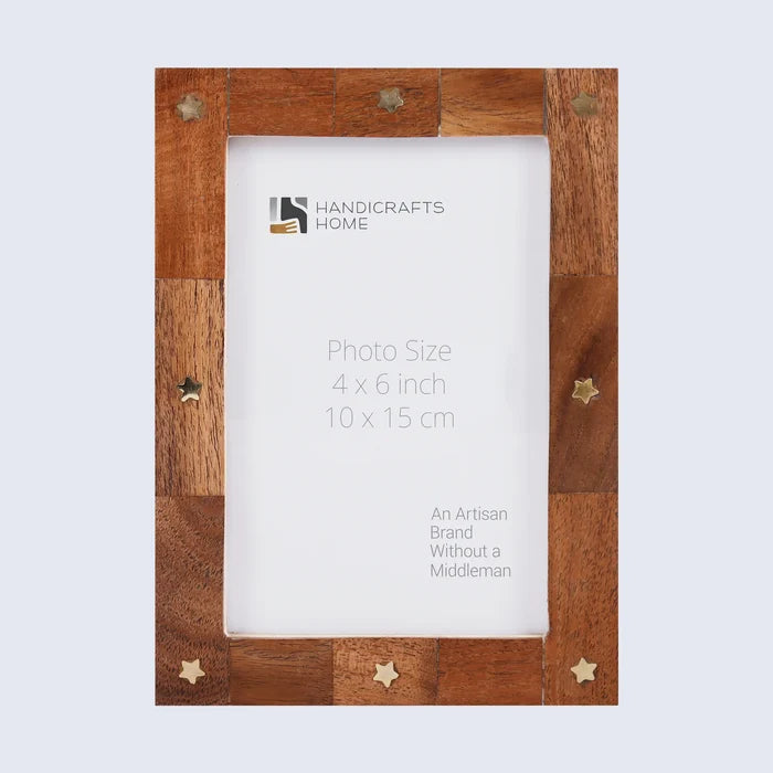 Handmade Picture Frame Star Wood Collection Brass & Wood Brown - 3 Sizes, for tabletop or wall display