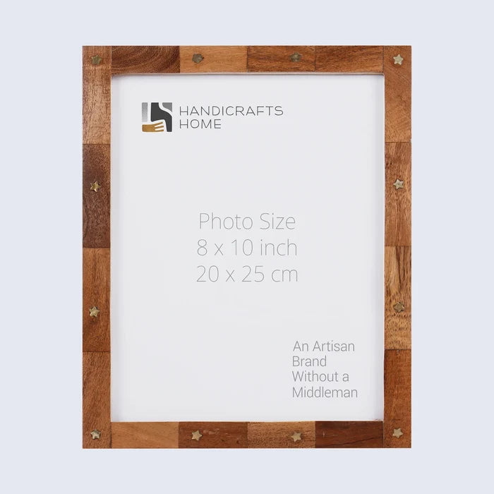 Handmade Picture Frame Star Wood Collection Brass & Wood Brown - 3 Sizes, for tabletop or wall display