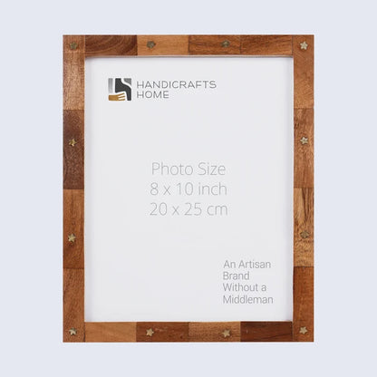 Handmade Picture Frame Star Wood Collection Brass & Wood Brown - 3 Sizes, for tabletop or wall display
