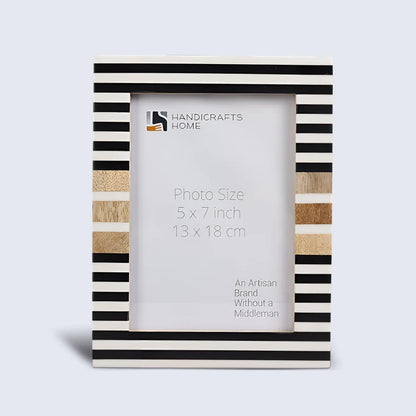 Handmade Picture Frame Stripewood Collection Wood & Resin Inlay Black & White – 4x6 & 5x7", for tabletop or wall display