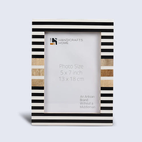 Handmade Picture Frame Stripewood Collection Wood & Resin Inlay Black & White – 4x6 & 5x7", for tabletop or wall display