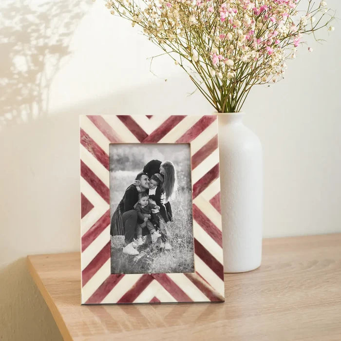 Handmade Picture Frame Stylish Chevron Pattern Bone Inlay Purple – 4x4 , 4x6, for tabletop or wall display