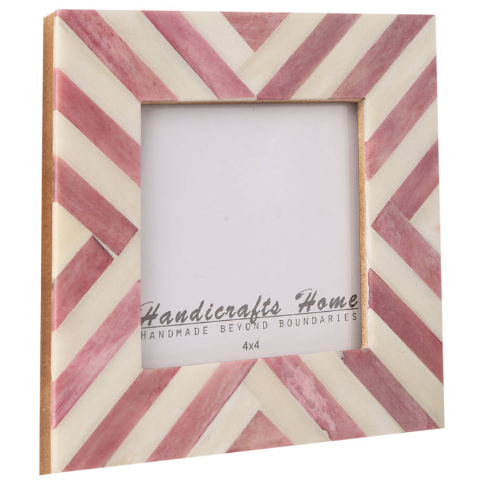 Handmade Picture Frame Stylish Chevron Pattern Bone Inlay Purple – 4x4 , 4x6, for tabletop or wall display