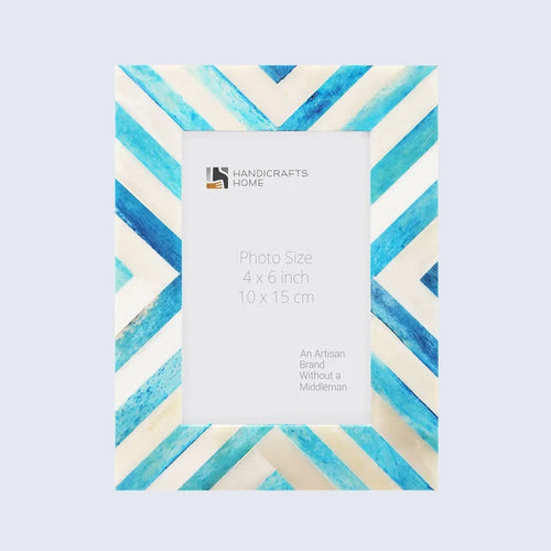 Handmade Picture Frame Stylish Chevron Pattern Bone Inlay Turquoise – 4x6", for tabletop or wall display