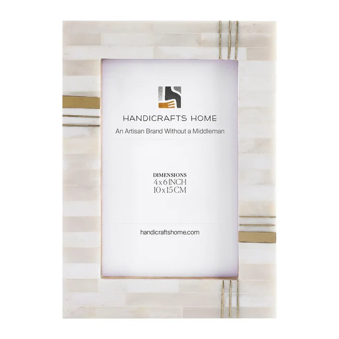 Handmade Picture Frame West Coast Barbara Collection Bone & Brass Inlay white – 2 Sizes, for tabletop or wall display