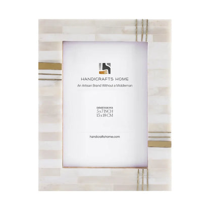 Handmade Picture Frame West Coast Barbara Collection Bone & Brass Inlay white – 2 Sizes, for tabletop or wall display