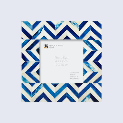 Handmade Picture Frame Zigzag Herringbone Collection Bone Inlay Blue & White – 4x6", for tabletop or wall display