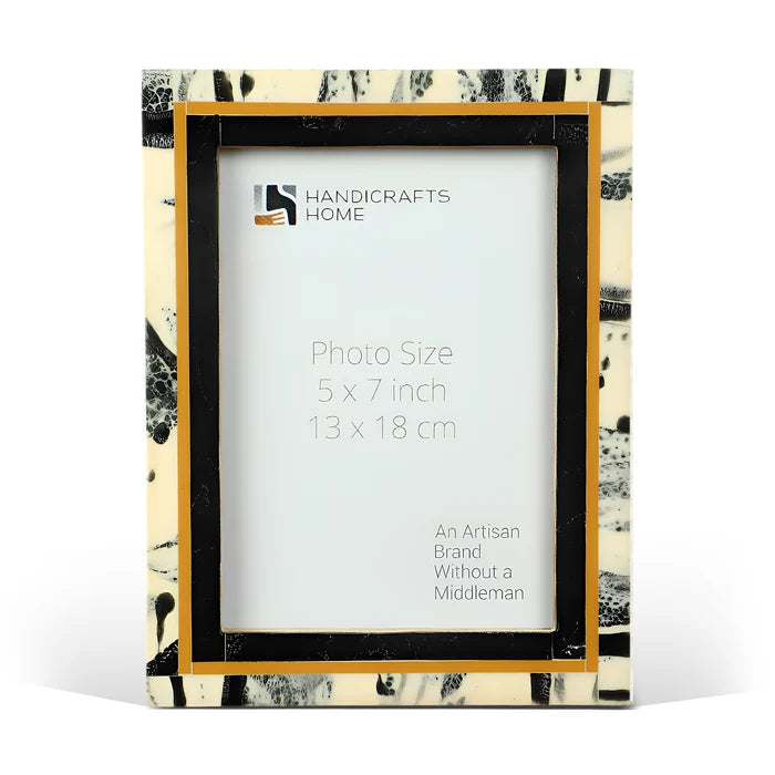 Handmade Picture Frames Abstract Ink Art Collection Resin Inlay - Black, 4x6 & 5x7, for tabletop or wall display