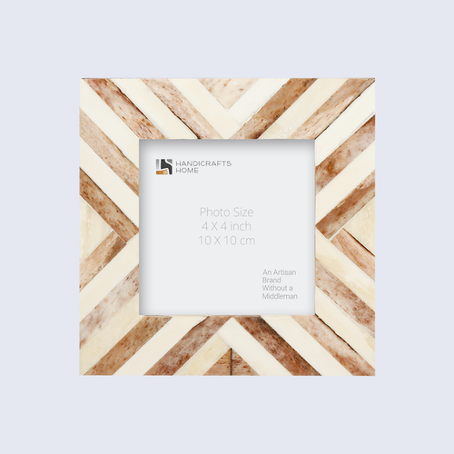 Handmade Picture Frames Chevron Collection Bone Inlay - Brown, 4" x 4", for tabletop or wall display