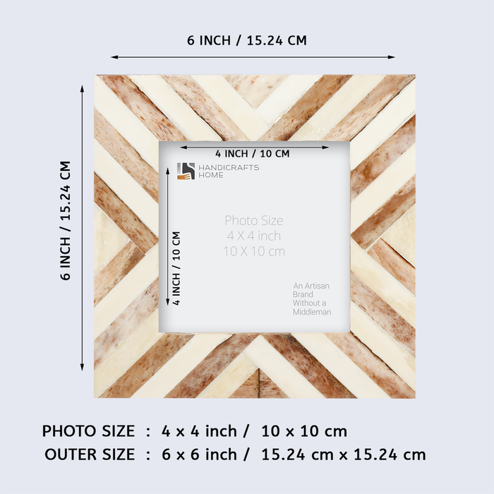 Picture Frames Chevron Collection Bone Inlay - Brown, 4" x 4"