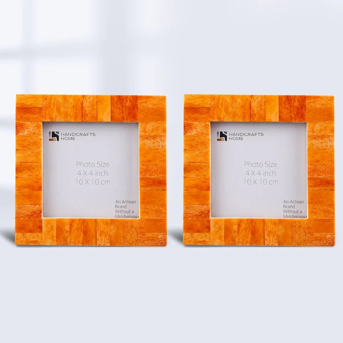 Handmade Picture Frames Classic Pattern Bone Inlay Combo 4"x4", Orange