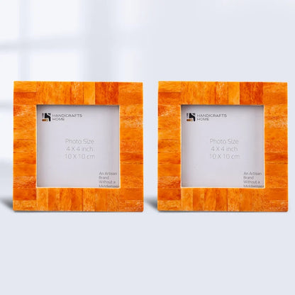 Handmade Picture Frames Classic Pattern Bone Inlay Combo 4"x4", Orange