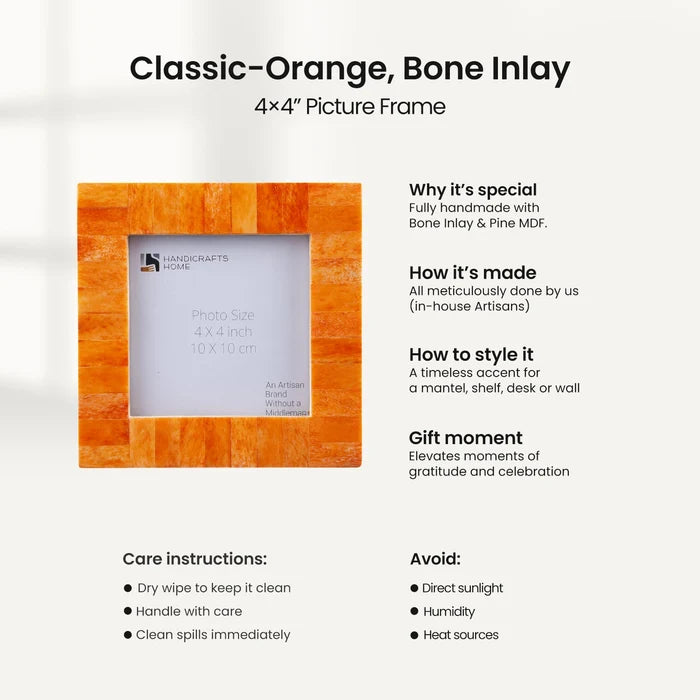 Picture Frames Classic Pattern Bone Inlay Combo 4"x4", Orange