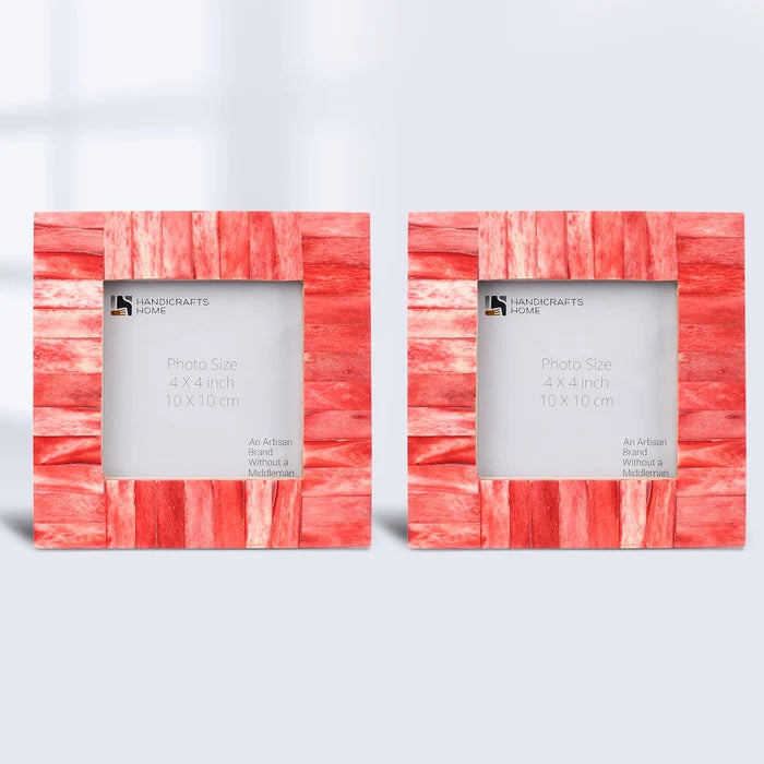 Handmade Picture Frames Classic Pattern Bone Inlay Combo 4"x4", Red, for tabletop or wall display