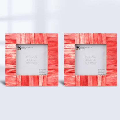 Handmade Picture Frames Classic Pattern Bone Inlay Combo 4"x4", Red, for tabletop or wall display