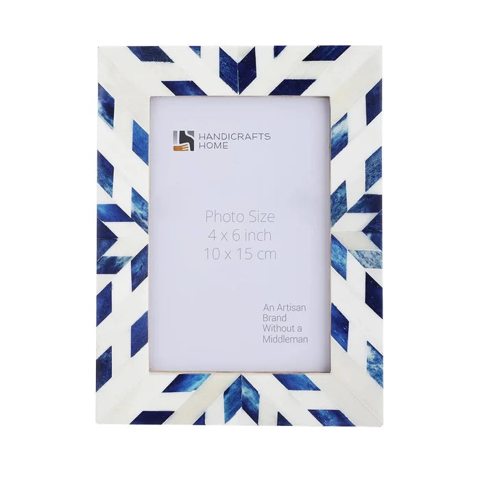 Handmade Picture Frames Hypno Frost Collection Bone Inlay White-Blue, 3 Sizes, for tabletop or wall display
