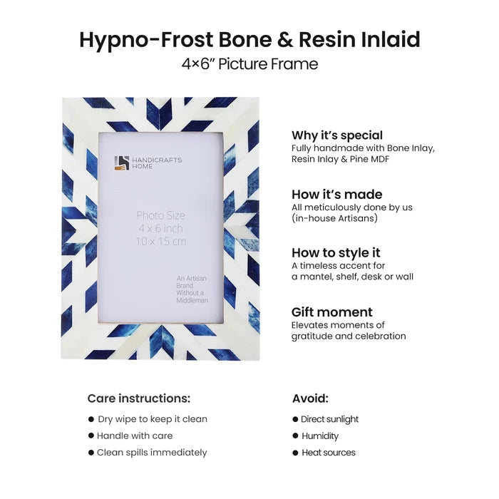 Handmade Picture Frames Hypno Frost Collection Bone Inlay White-Blue, 3 Sizes, for tabletop or wall display