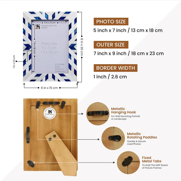 Handmade Picture Frames Hypno Frost Collection Bone Inlay White-Blue, 3 Sizes, for tabletop or wall display