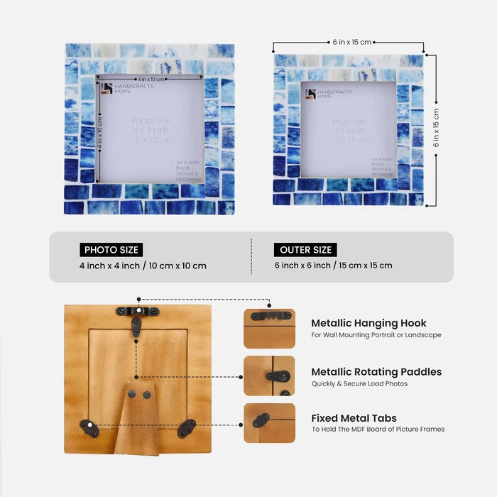 Picture Frames Indigo Pattern Bone Inlay 4" x 4"