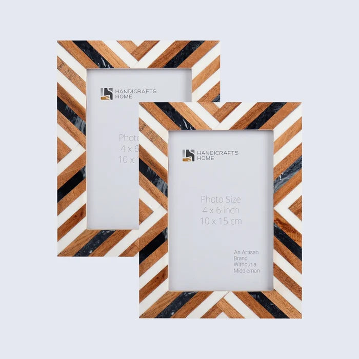 Handmade Picture Frames Marquet Cosmo Pattern Resin Inlay Collection in 8 Sizes, for tabletop or wall display