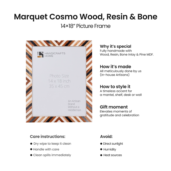 Handmade Picture Frames Marquet Cosmo Pattern Resin Inlay Collection in 8 Sizes, for tabletop or wall display