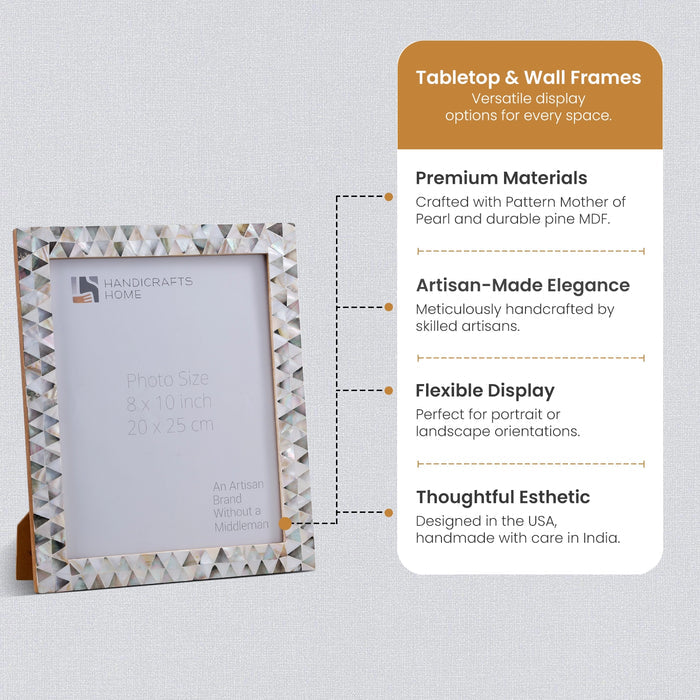 Handmade Picture Frames Pearlescent Abyss Collection Mother of Pearl White 3 Sizes, for tabletop or wall display