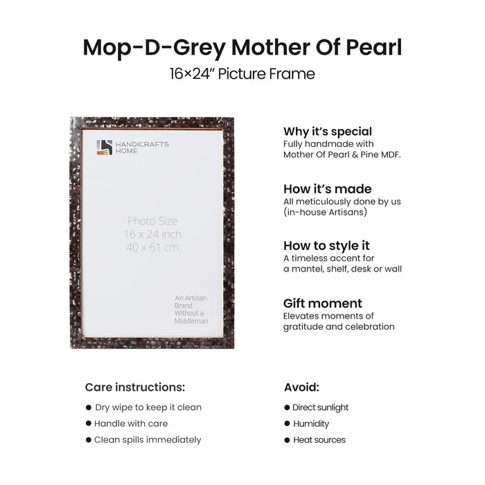 Handmade Poster Frame Mother of Pearl Collection, Grey, 20 Sizes, for wall display